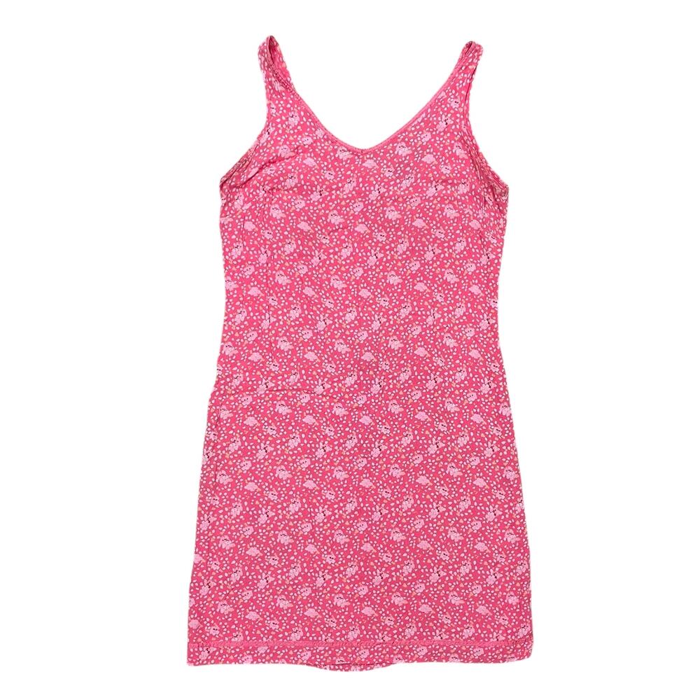 Vintage Y2K Gap Floral Bubblegum Pink 100% Rayon Dress Womens Size M Barbiecore